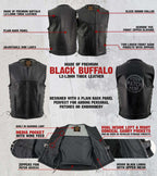Milwaukee Leather Men's Drifter Black Collarless Buffalo Leather Motorcycle Vest - LKM3792
