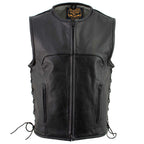 Milwaukee Leather Men's Drifter Black Collarless Buffalo Leather Motorcycle Vest - LKM3792