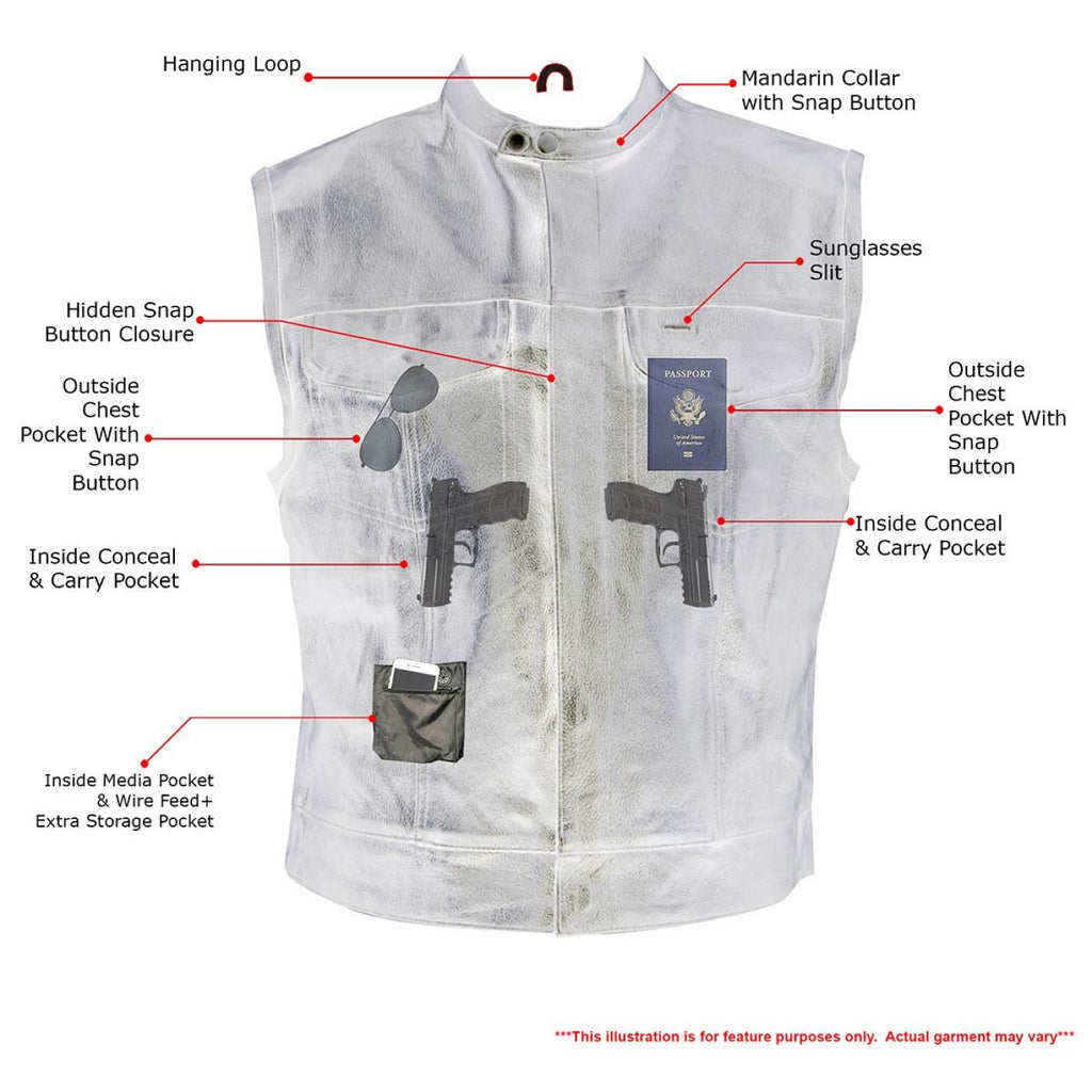 Milwaukee Leather Men's Quick Draw Black Cowhide Leather Motorcycle Vest - LKM3794