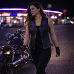 Milwaukee Leather Women's Gemma Black Leather Motorcycle Vest with Side Laces