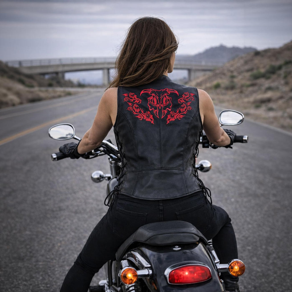 Milwaukee Leather Women's Gemma Black Leather Motorcycle Vest with Side Laces
