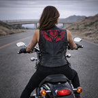 Milwaukee Leather Women's Gemma Black Leather Motorcycle Vest with Side Laces
