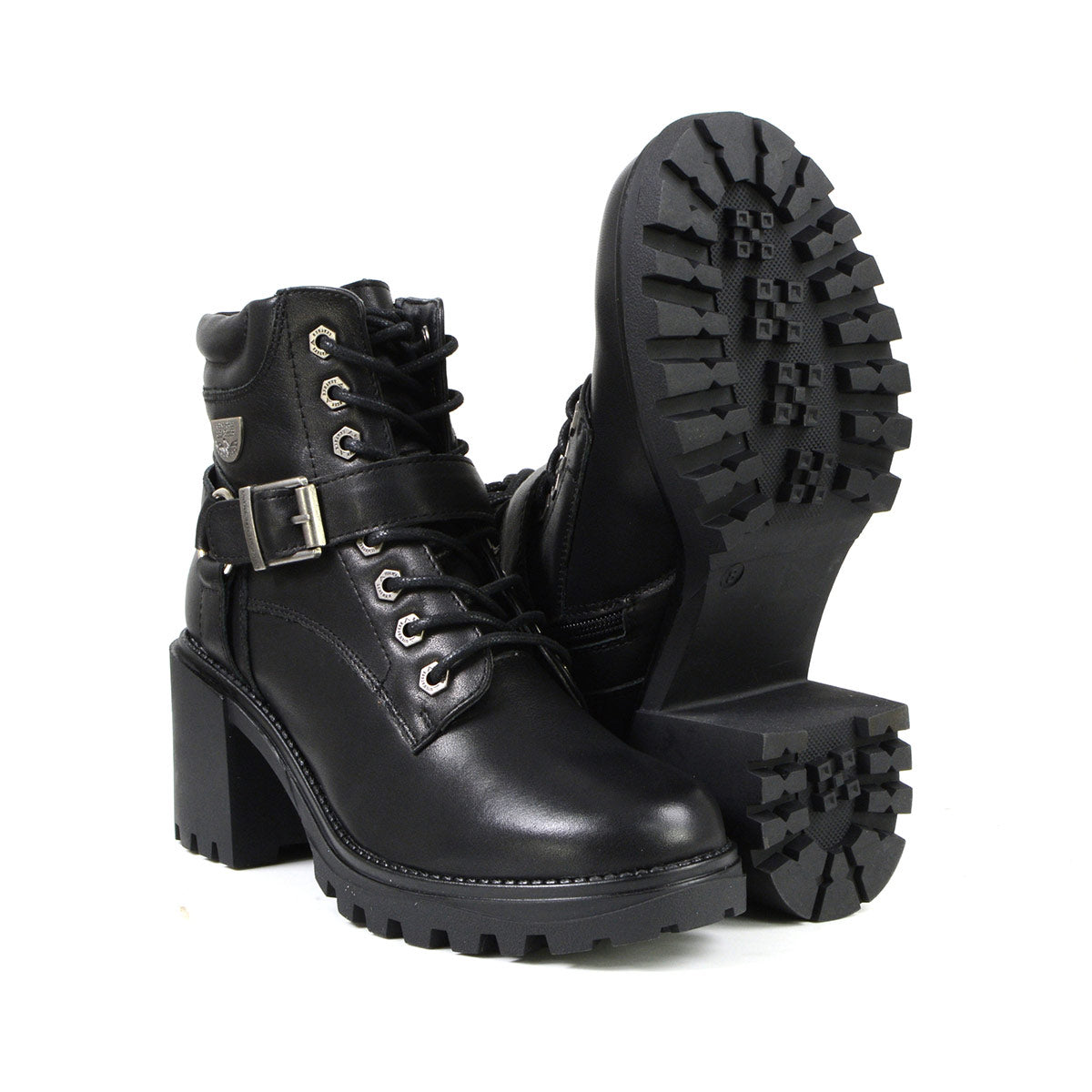 Milwaukee Leather MBL9316 Women's Black Leather Lace Front Boot with Harness Ring