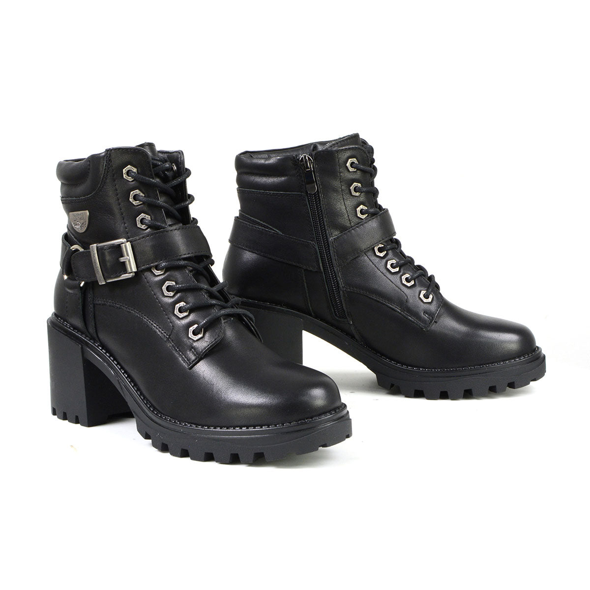 Milwaukee Leather MBL9316 Women's Black Leather Lace Front Boot with Harness Ring