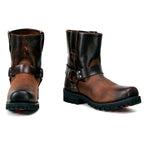 Milwaukee Leather Men's Brown Two-Tone Full Grain Leather Easy Pull-On Motorcycle Harness Boots MBM9008