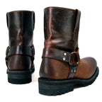 Milwaukee Leather Men's Brown Two-Tone Full Grain Leather Easy Pull-On Motorcycle Harness Boots MBM9008