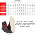 Milwaukee Leather MBM9102 Men's Black Leather with Red Shoe Lace Reinforced Street Riding Shoes w/ Ankle Support