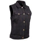 Milwaukee Leather MDL4002 Women's Black Denim 2 in 1 Shirt Style Collar Motorcycle Rider Vest W/ Removable Hoodie