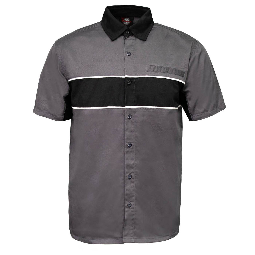 MMCC Men's Hardline Grey Black White Classic Mechanic Shirt - 100% Cotton w/ Microfiber Panel - MDM11619