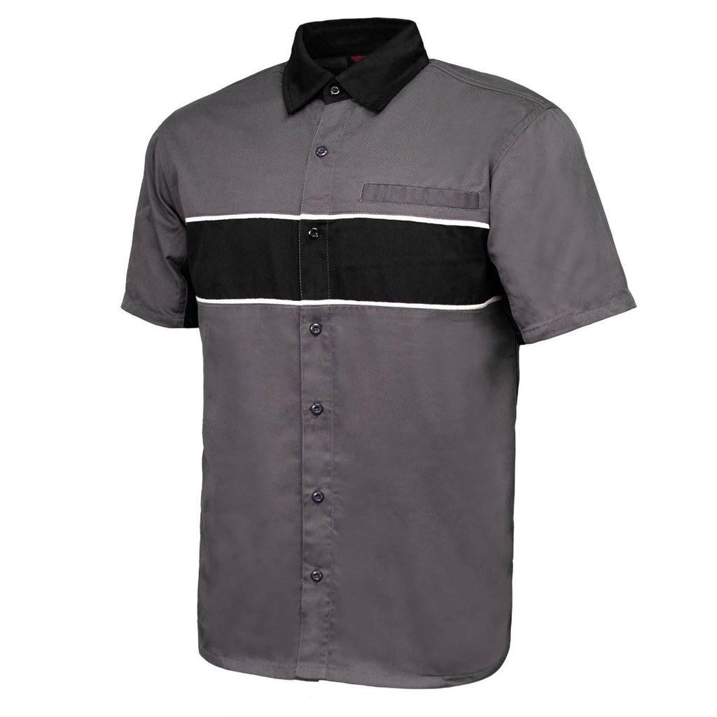 MMCC Men's Hardline Grey Black White Classic Mechanic Shirt - 100% Cotton w/ Microfiber Panel - MDM11619