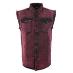 Milwaukee Leather Men's 'Iron Wash - Crimson' Magenta Sleeveless Shirt - Cotton Button Up Shirt - MDM11677