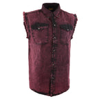 Milwaukee Leather Men's 'Iron Wash - Crimson' Magenta Sleeveless Shirt - Cotton Button Up Shirt - MDM11677