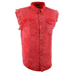 Milwaukee Leather Men's 'Iron Wash - Redline' Red Sleeveless Shirt - Cotton Button Up Shirt - MDM11681