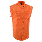 Milwaukee Leather Men's 'Iron Wash - Ember' Orange Sleeveless Shirt - Cotton Button Up Shirt - MDM11682