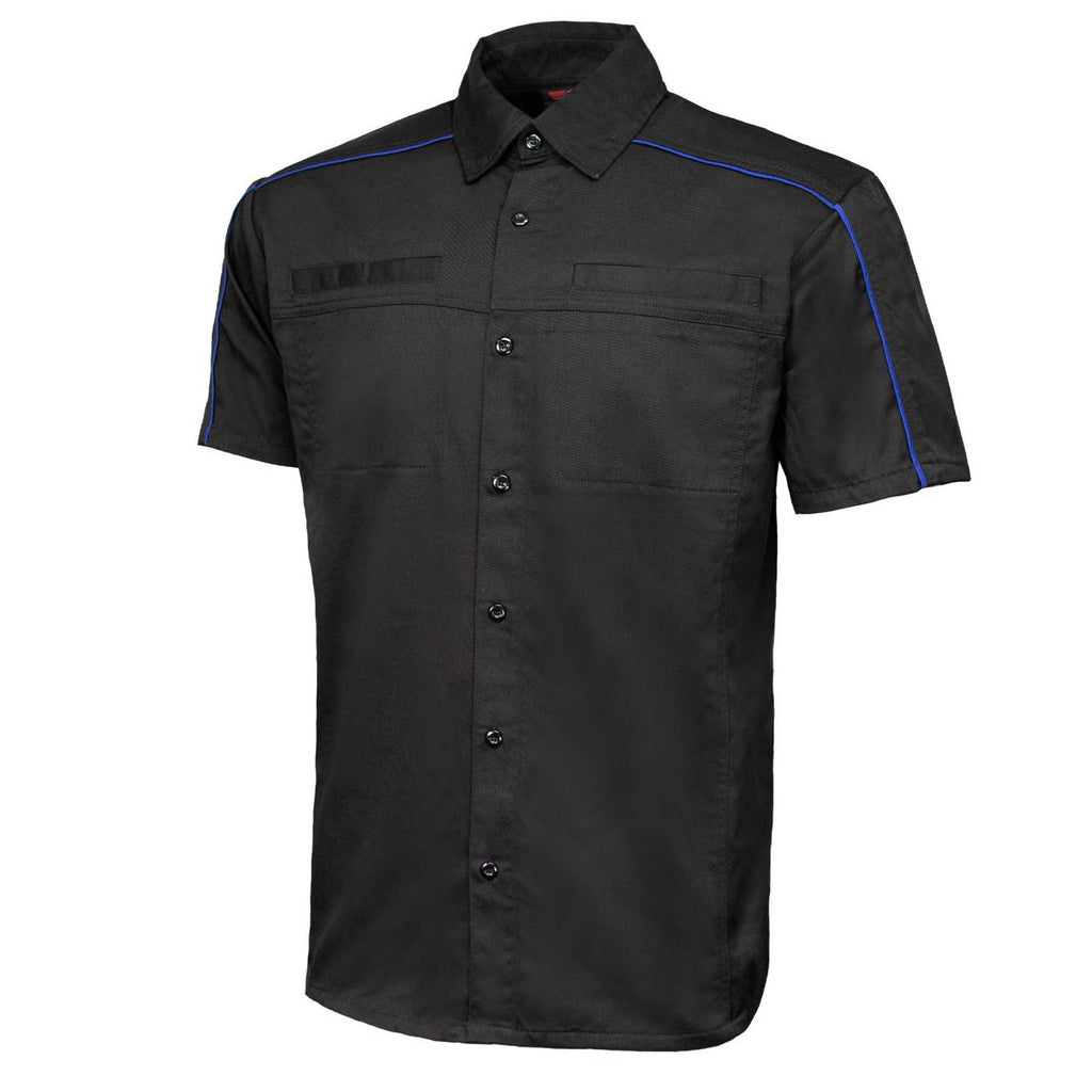 MMCC Men's Slipstream Black/Royal Blue Mechanic Work Shirt - 100% Cotton w/ Microfiber Panel - MDM11692
