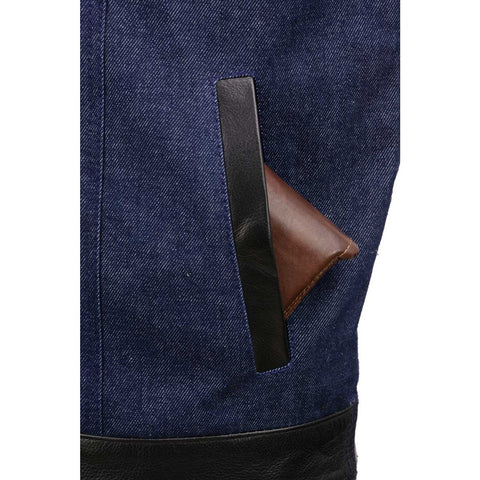 Milwaukee Leather MDM3004 Men's 'Brute' Concealed Snap Blue Denim and Black Leather Club Style Vest w/ Hidden Zipper