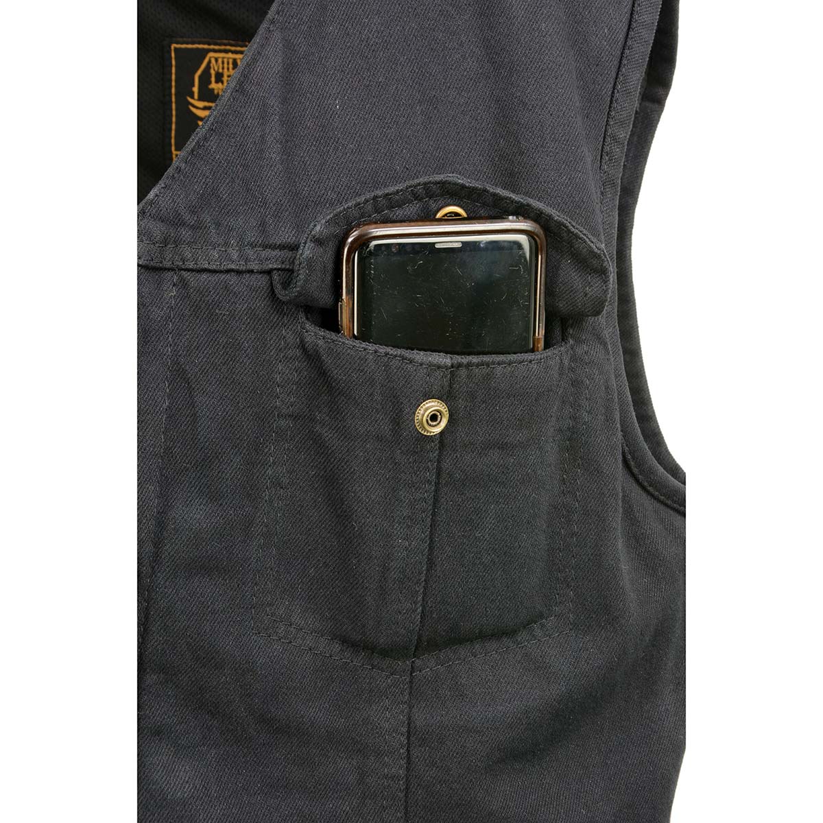 Milwaukee Leather MDM3012 Men's 'Brute' Concealed Snap Black Denim V-Neck Club Style Vest w/ Hidden Zipper