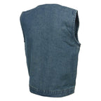 Milwaukee Leather MDM3012 Men's 'Brute' Concealed Snap Blue Denim V-Neck Club Style Vest w/ Hidden Zipper