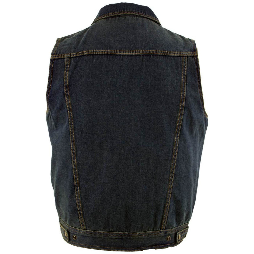 Milwaukee Leather Men's Outrider Blue Denim Motorcycle Rider Vest with Shirt Collar - MDM3080