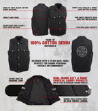 Milwaukee Leather Men's Outrider Black Denim Motorcycle Rider Vest with Shirt Collar - MDM3081
