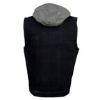 Milwaukee Leather Men's Rustic Black Denim Motorcycle Riding Vest with Removable Hoodie - MDM3082