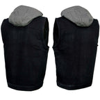 Milwaukee Leather Men's Rustic Black Denim Motorcycle Riding Vest with Removable Hoodie - MDM3082