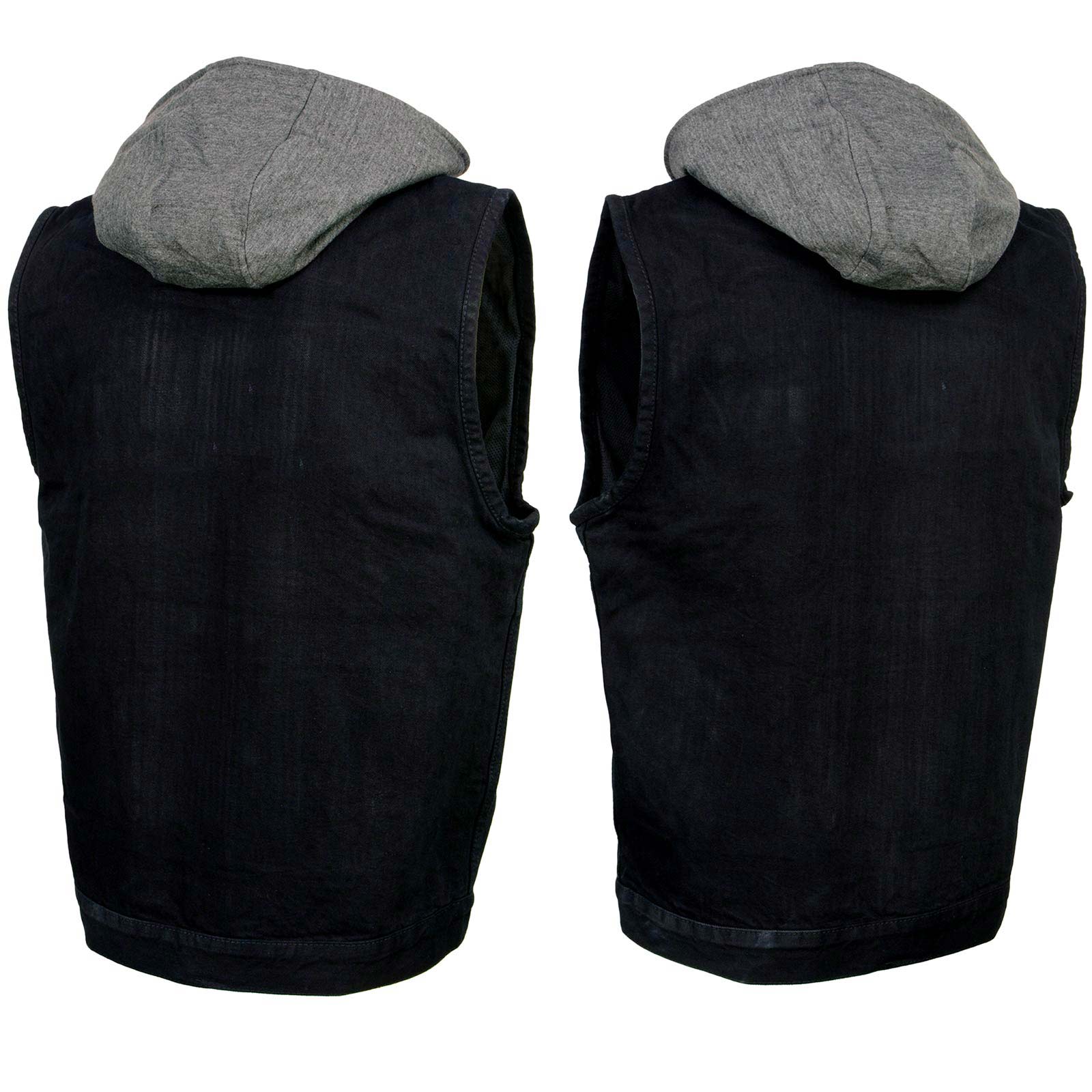 Milwaukee Leather Men's Rustic Black Denim Motorcycle Riding Vest with Removable Hoodie - MDM3082