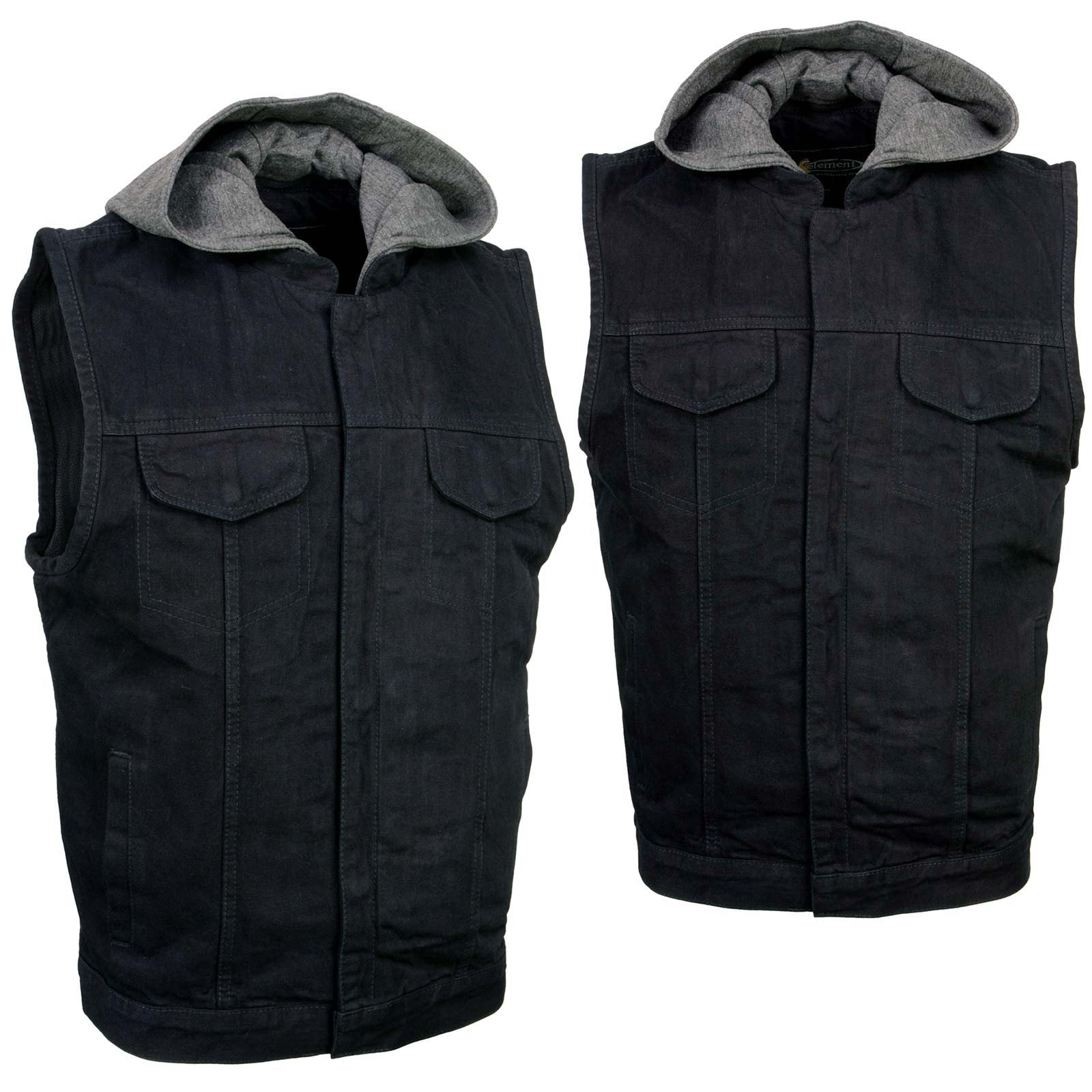 Milwaukee Leather Men's Rustic Black Denim Motorcycle Riding Vest with Removable Hoodie - MDM3082