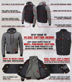 Milwaukee Leather Men's s Black Denim Club Style Motorcycle Vest w/ Removable Hoodie - MDM3083