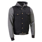 Milwaukee Leather Men's s Black Denim Club Style Motorcycle Vest w/ Removable Hoodie - MDM3083