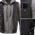 Milwaukee Leather Men's s Black Denim Club Style Motorcycle Vest w/ Removable Hoodie - MDM3083