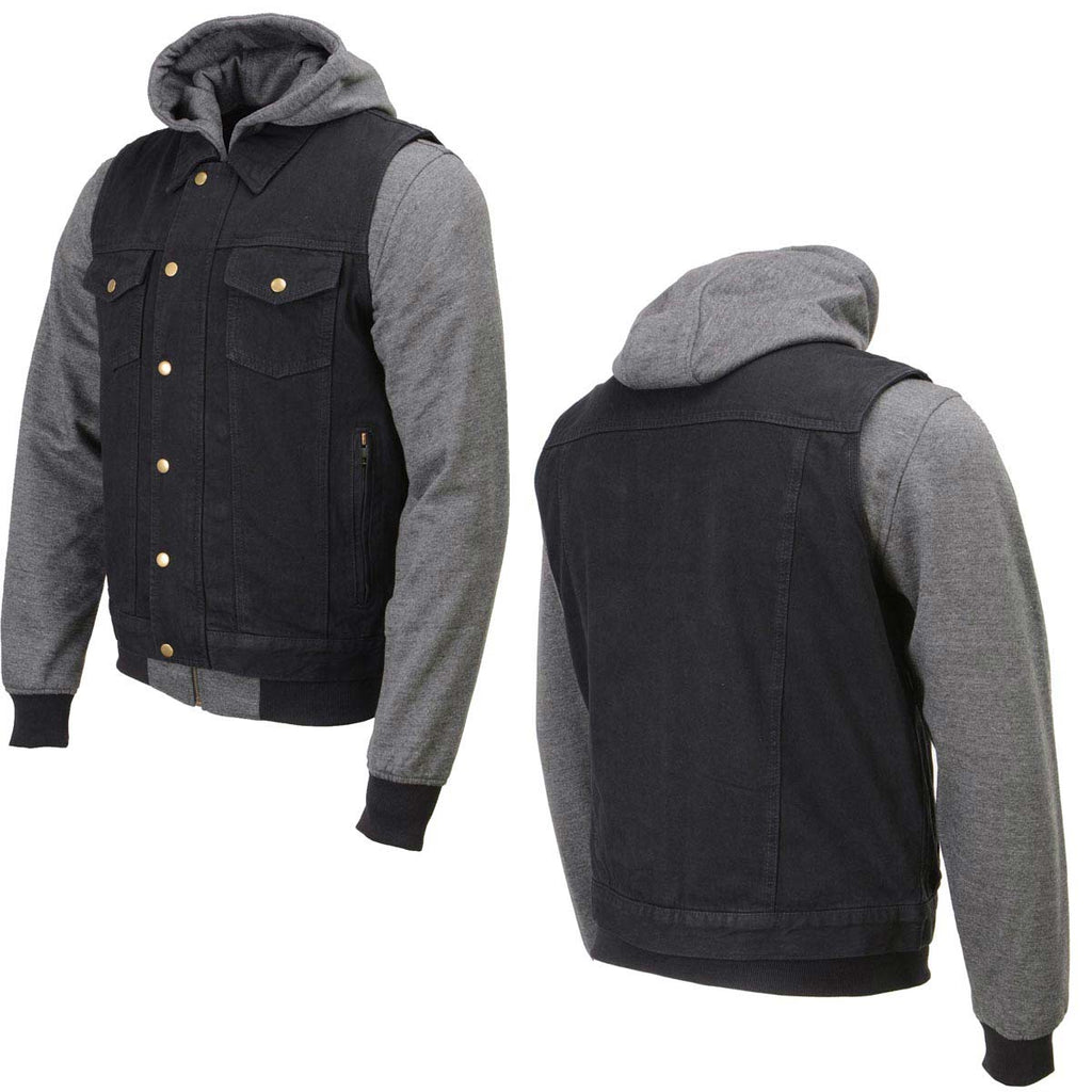 Milwaukee Leather Men's s Black Denim Club Style Motorcycle Vest w/ Removable Hoodie - MDM3083