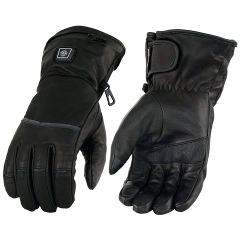 Milwaukee Leather MG7513 Men's Black ‘Heated’ Gauntlet Waterproof Gloves with i-Touch