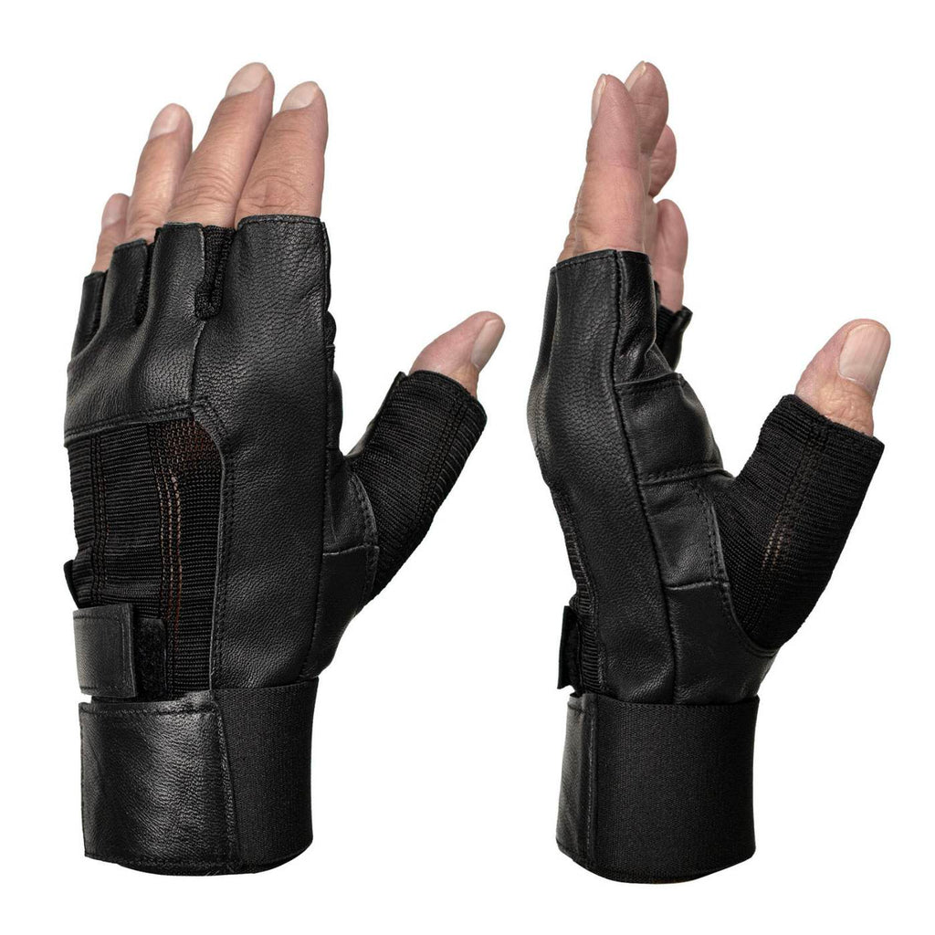Milwaukee Leather MG7562 Men's Black Leather and Spandex Gel Padded Palm Fingerless Motorcycle Hand Gloves W/ Mesh Material