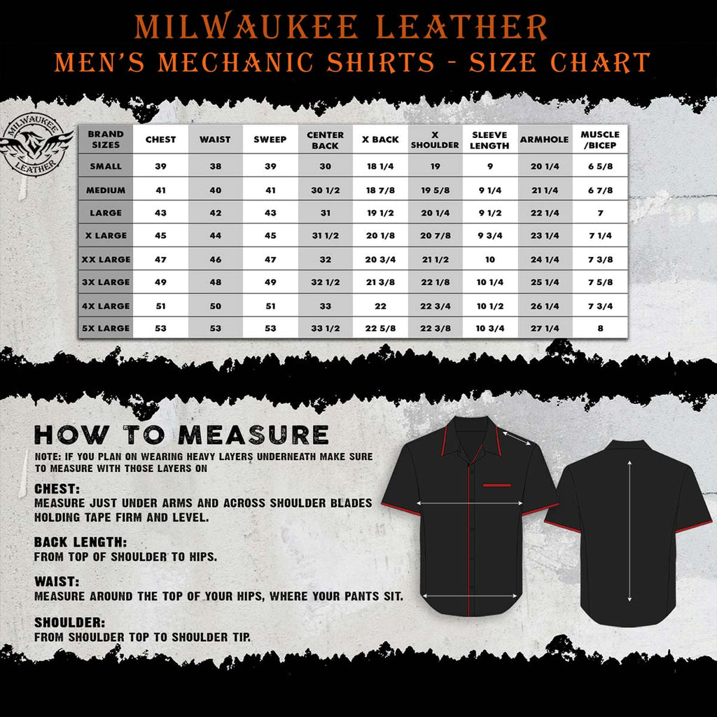 Milwaukee Leather MDM11686 Men’s OrangeButton-Up Heavy-Duty Work Shirt - Classic Mechanic Shirt w/ Pockets