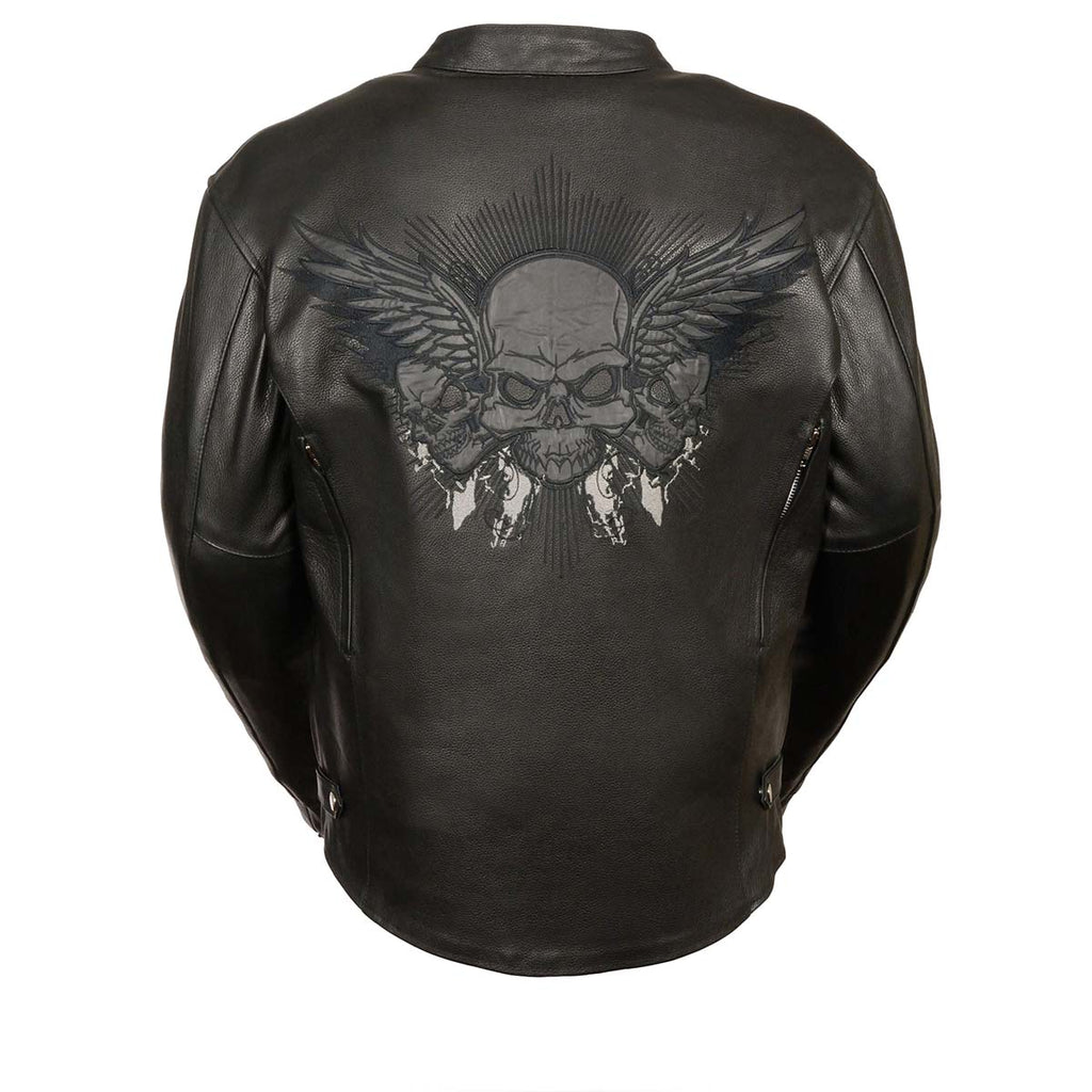 Milwaukee Leather ML2055 Men's Black Leather Scooter Jacket with Reflective Skull Design