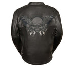 Milwaukee Leather ML2055 Men's Black Leather Scooter Jacket with Reflective Skull Design