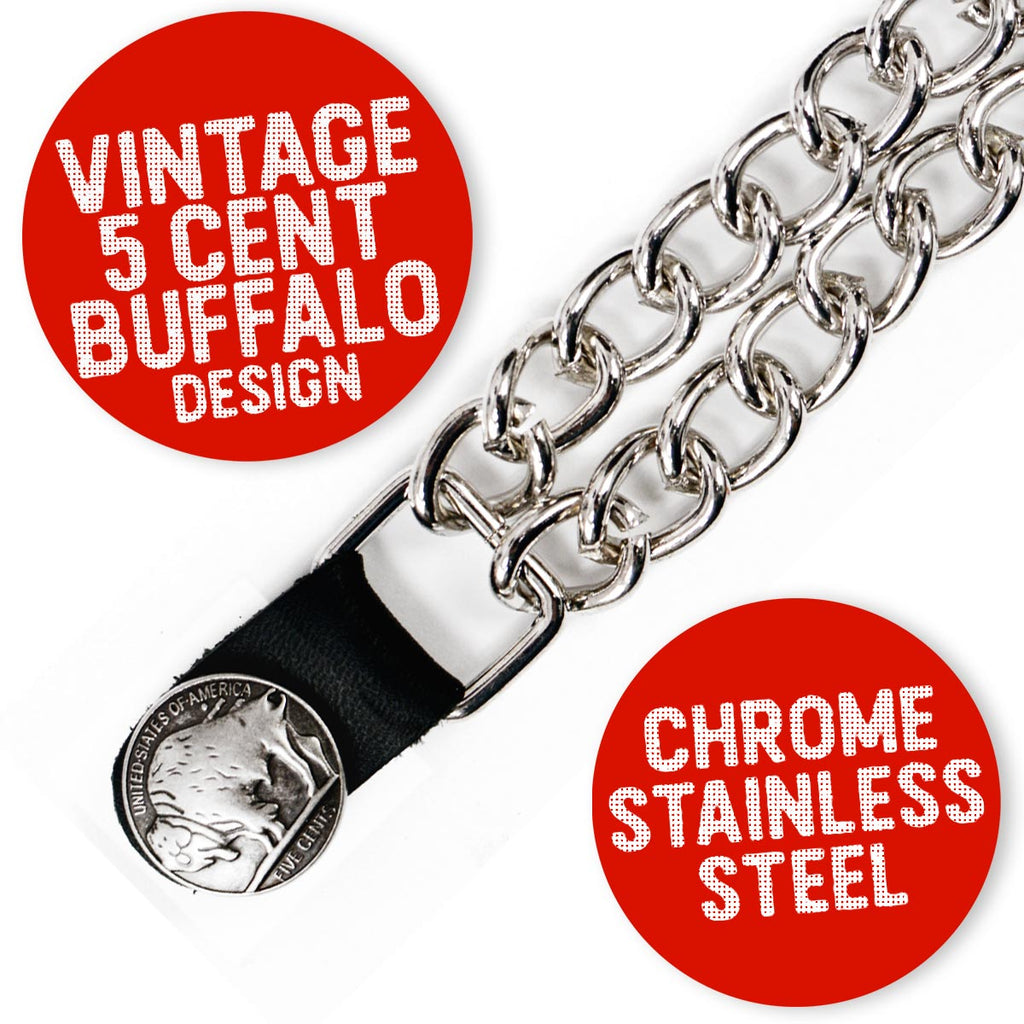 Milwaukee Leather 5 Cent Buffalo Medallion Vest Extender - Double Chrome Chains Genuine Leather 6.5" Extension 4-PCS MLA6009SET