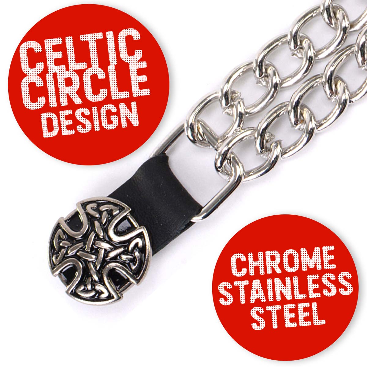 Milwaukee Leather MLA6024SET Celtic Circle 4-PCS Vest Extender Double Chrome Chains w/ Genuine Leather 4" Extension