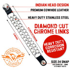 Milwaukee Leather Indian Head Medallion Vest Extender - Double Chrome Chains Genuine Leather 8.5" Extension 4-PCS MLA6044SET