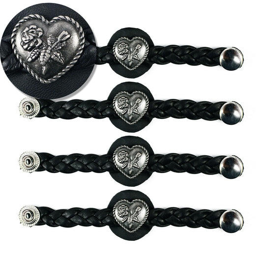 Milwaukee Leather Heart Medallion Vest Extender Genuine Leather Braided Strap 6.5" Extension 4-PCS MLA6067SET