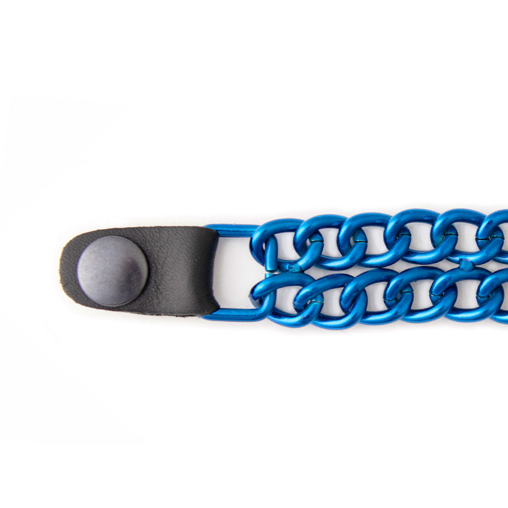 Milwaukee Leather MLA6097 Candy Blue 4 Inch 4-PCS Vest Extender Set - Double Chrome Chains w/ Genuine Leather