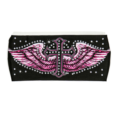 Milwaukee Leather | Bling Designed Wide Headbands-Headwraps for Women Biker Bandana with Cross Wings Alt - MLA8017