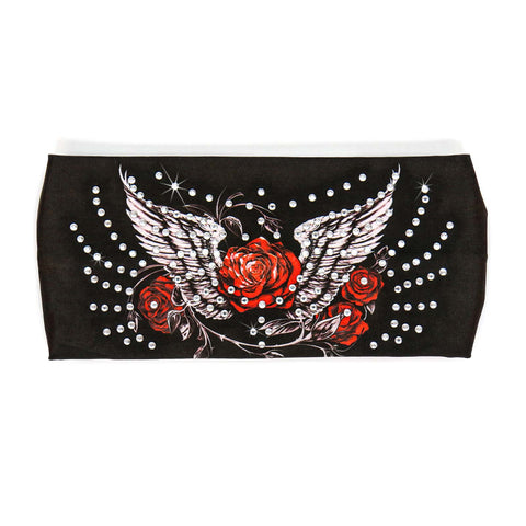 Milwaukee Leather | Bling Designed Wide Headbands-Headwraps for Women Biker Bandana with Flaming Rose - MLA8023