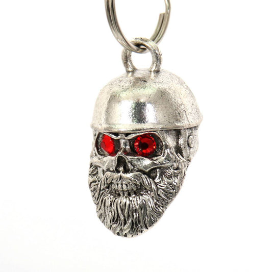 Milwaukee Leather MLB9022 'Beared Red Eye Skull with Helmet' Motorcycle Good Luck Bell | Key Chain Accessory for Bikers