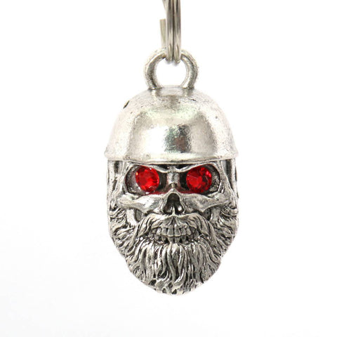 Milwaukee Leather MLB9022 'Beared Red Eye Skull with Helmet' Motorcycle Good Luck Bell | Key Chain Accessory for Bikers