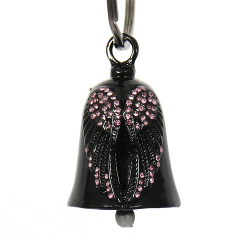 Milwaukee Leather MLB9027 Black 'Wings with Pink Diamonds' Motorcycle Good Luck Bell | Key Chain Accessory for Bikers