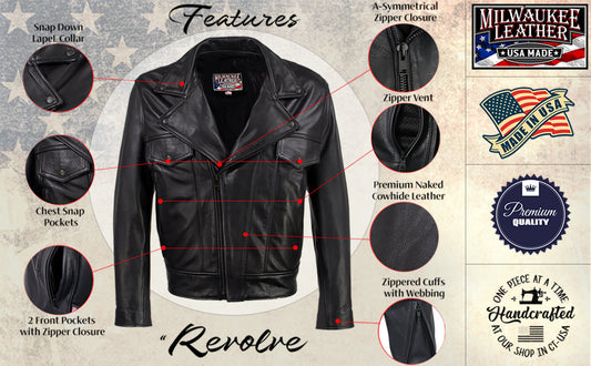 Milwaukee Leather USA MADE MLJKM5008 Men's Black Revolve Premium Leather Vented Motorcycle Jacket