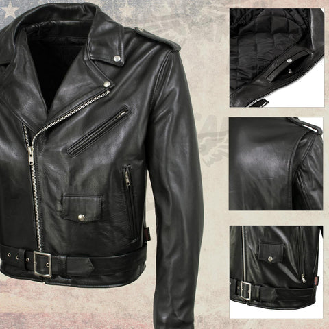 Milwaukee Leather USA MADE MLJKM5009 Men's Black 'The Dean' Premium Leather Throwback Motorcycle Jacket