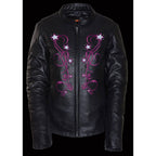 Milwaukee Leather MLL2500 Women's Black and Fuchsia Pink Leather Jacket with Embroidery